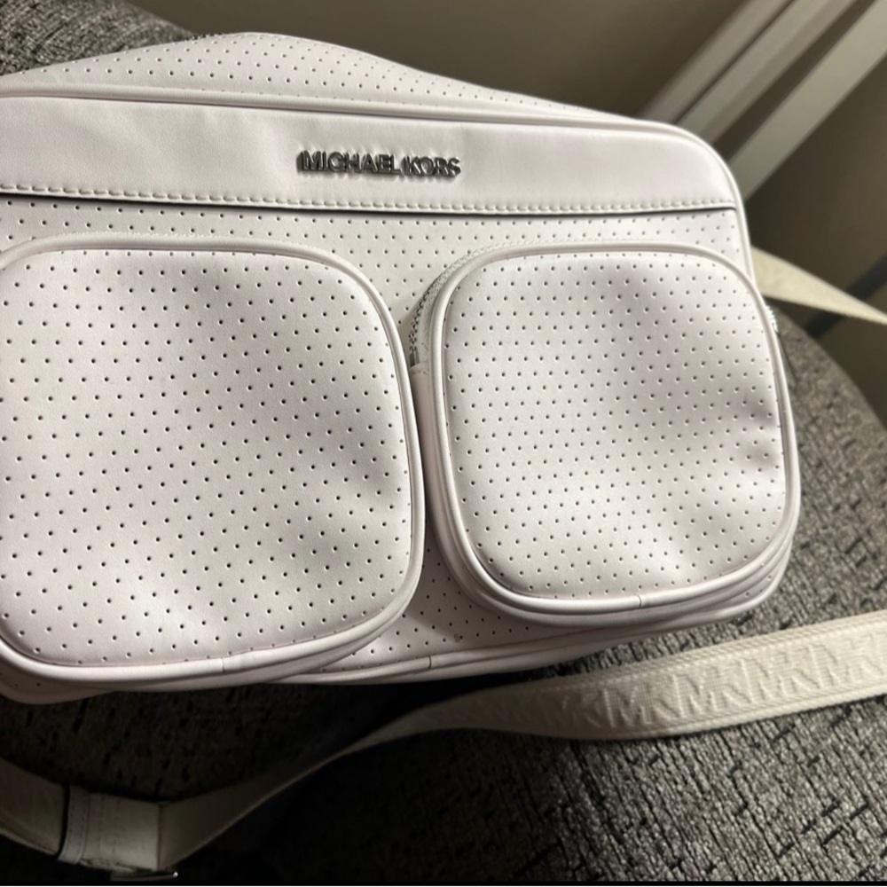 Michael Kors White Perforated Belt Bag with Dual Front Pockets